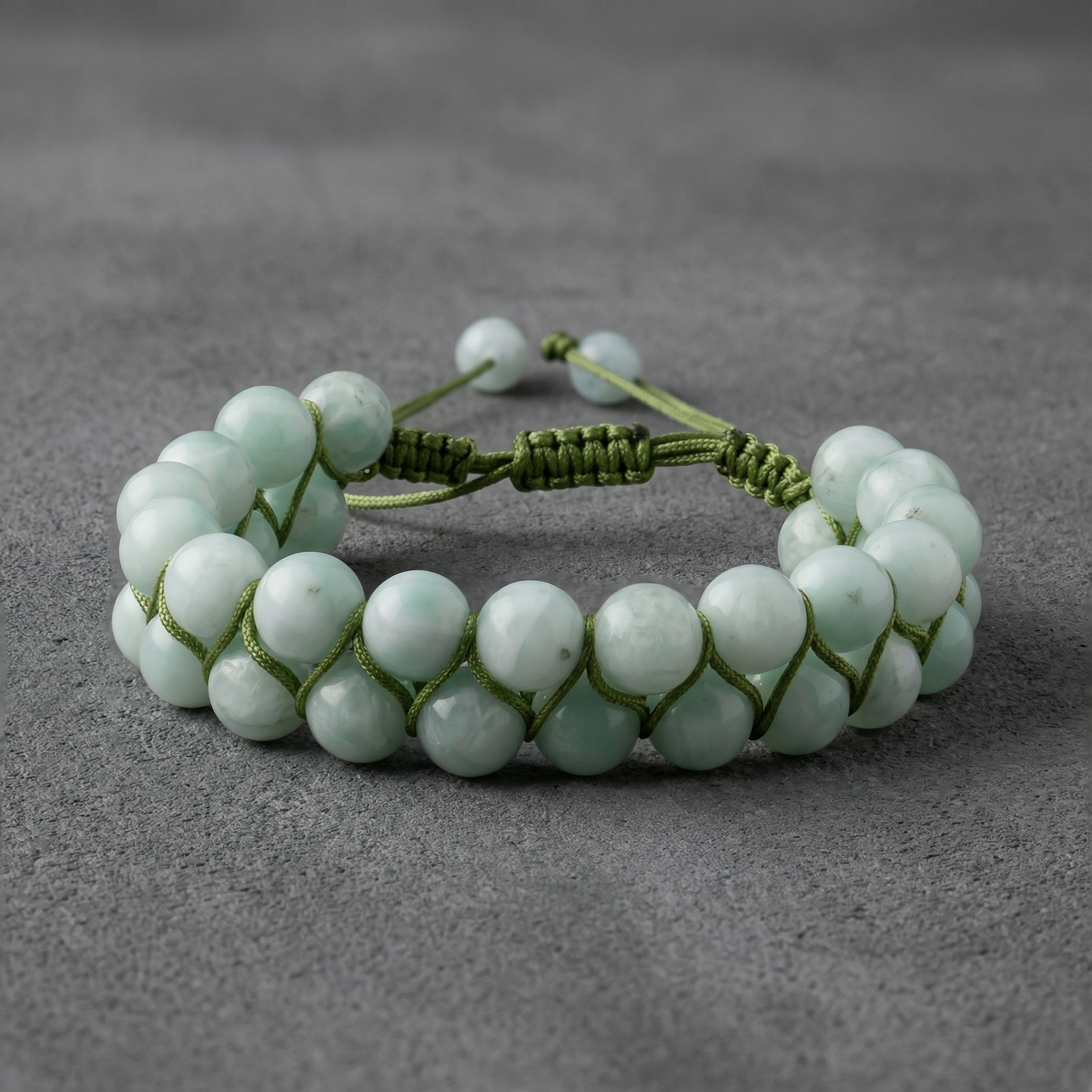 Yeşil Larimar 8 mm Çift Sıra Makrome Doğal Taş Bileklik