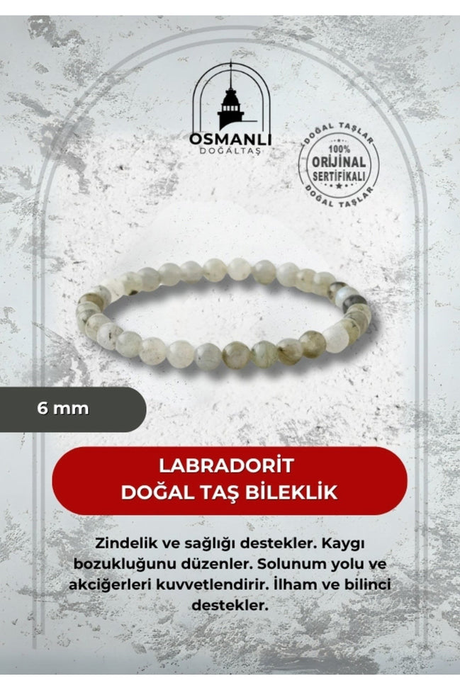 Labradorit 6mm Doğal Taş Bileklik