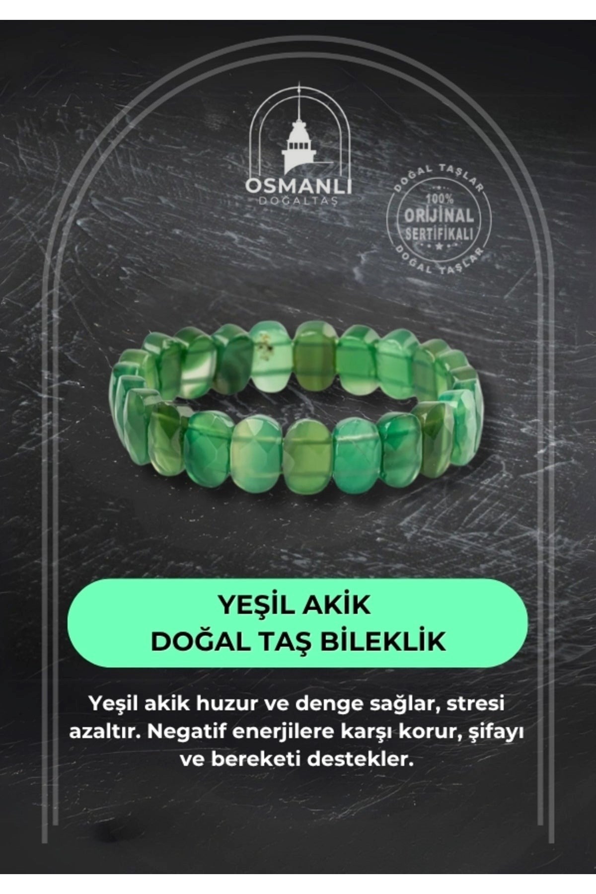 Yeşil Akik Doğal Taş Geniş Kesim Bileklik