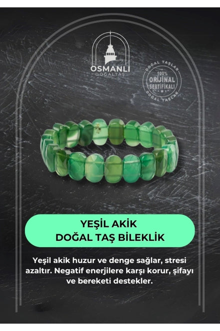 Yeşil Akik Doğal Taş Geniş Kesim Bileklik