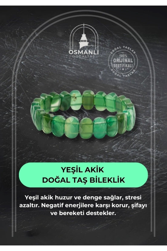 Yeşil Akik Doğal Taş Geniş Kesim Bileklik