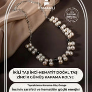 İkili Taş İnci-Hematit Doğal Taş Zincir Gümüş Kapama Kolye
