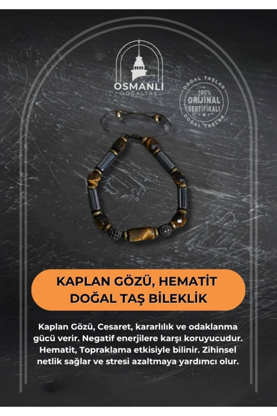 Kaplan Gözü ve Hematit Doğal Taş Bileklik