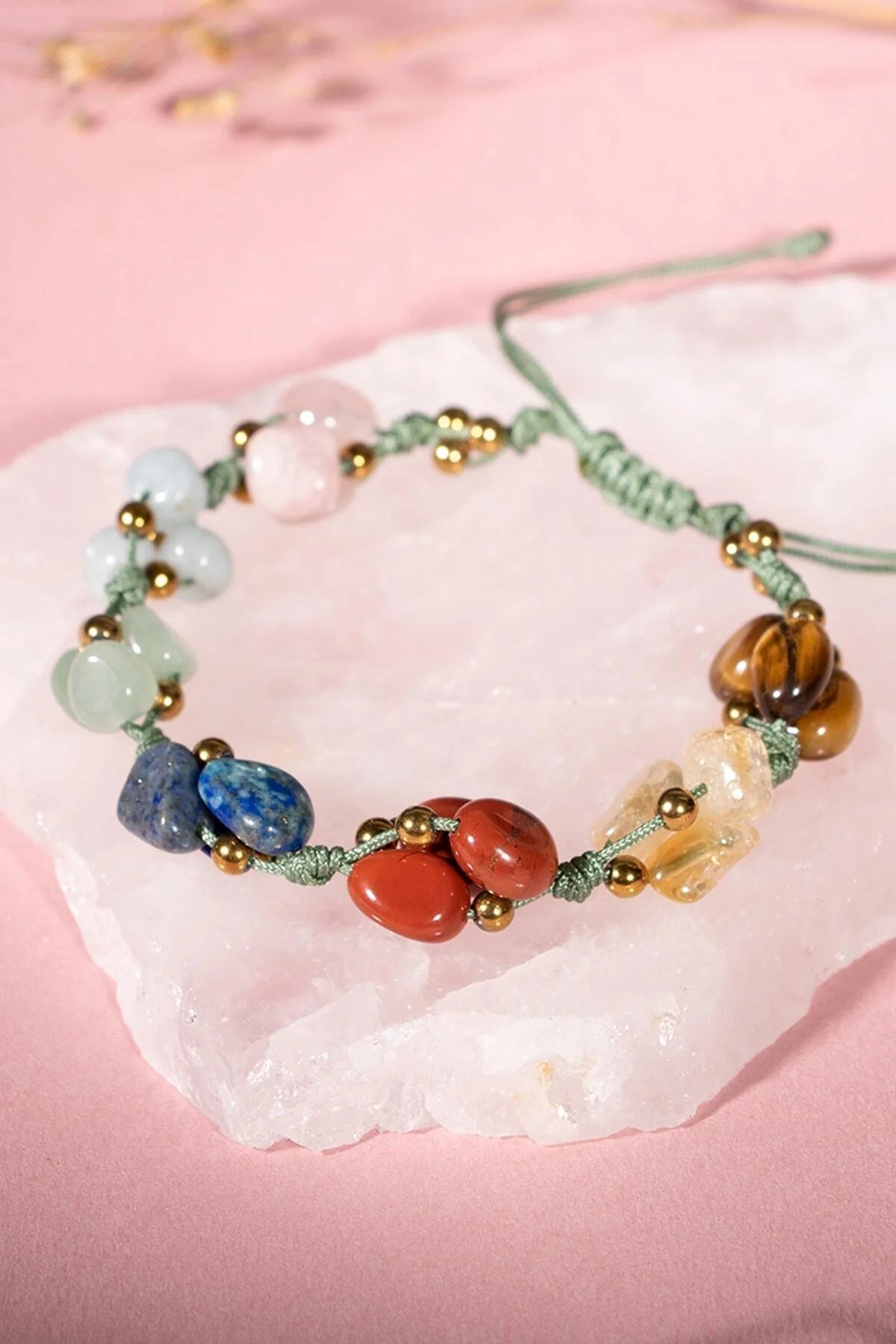 Çakra Bileklik BL-1293 Akuamarin, Jasper, Kaplan Gözü, Lapis, Pembe Kuvars, Sitrin