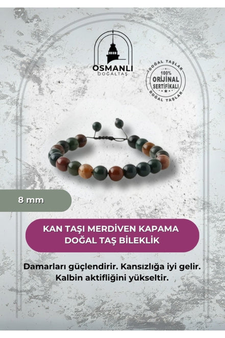 Kan Taşı 8mm Merdiven Kapama Doğal Taş Bileklik
