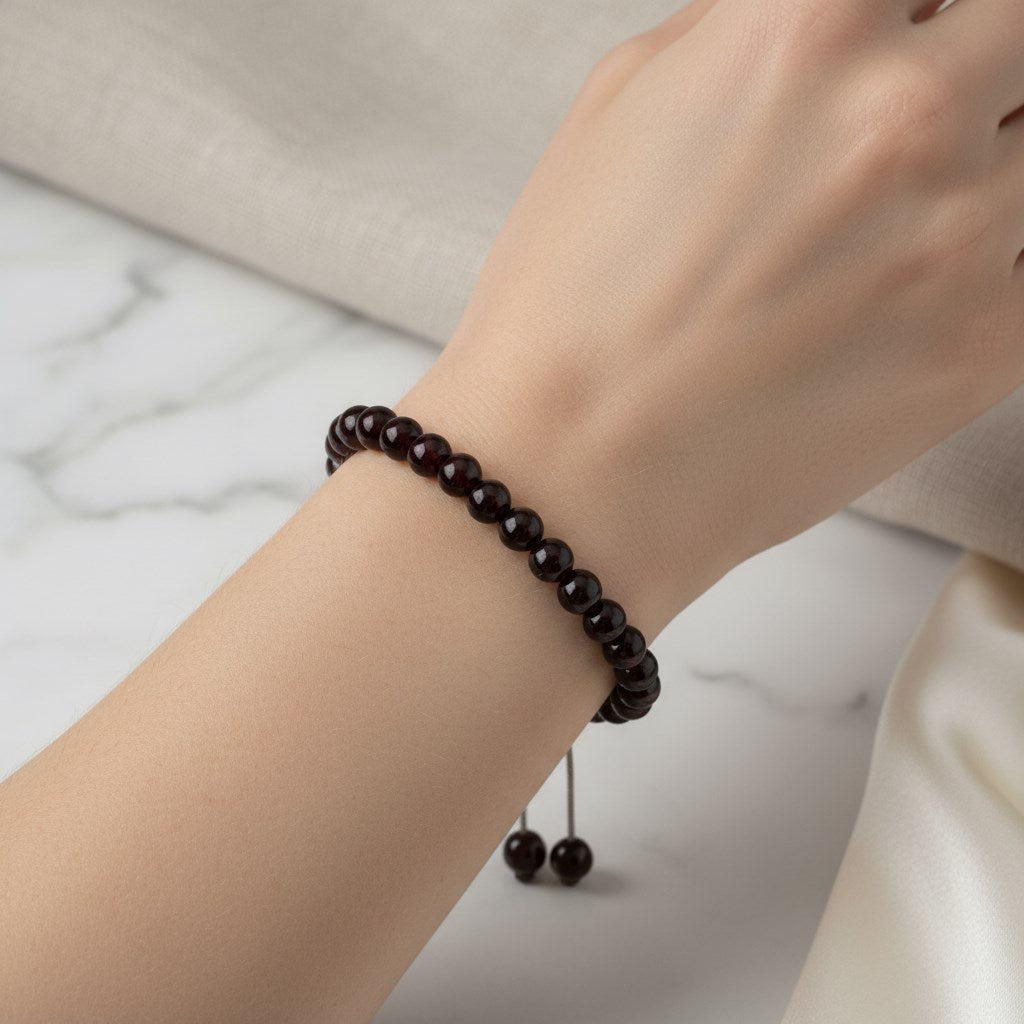 Bordo Granat Lal 6 mm Merdiven Kapama Doğal Taş Bileklik – El İşçiliği
