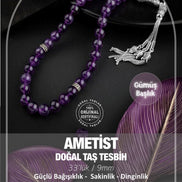 Ametist Doğal Taş 9mm Gümüş Tesbih