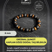 Orijinal Şungit Dar Kesim Kaplan Gözü Doğal Taş Bileklik