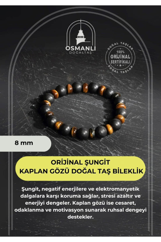 Orijinal Şungit Dar Kesim Kaplan Gözü Doğal Taş Bileklik