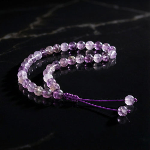 Ametist Doğal Taş 6 mm Tesbih & Makrome Bileklik – Uyumlu Set