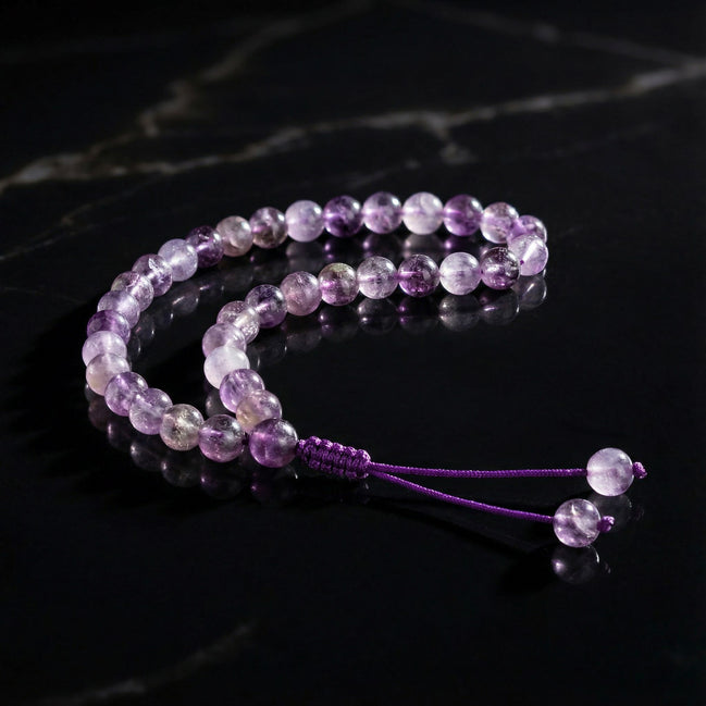Ametist Doğal Taş 6 mm Tesbih & Makrome Bileklik – Uyumlu Set