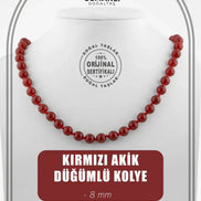 Kırmızı Akik 8 mm Düğümlü Doğal Taş Kolye