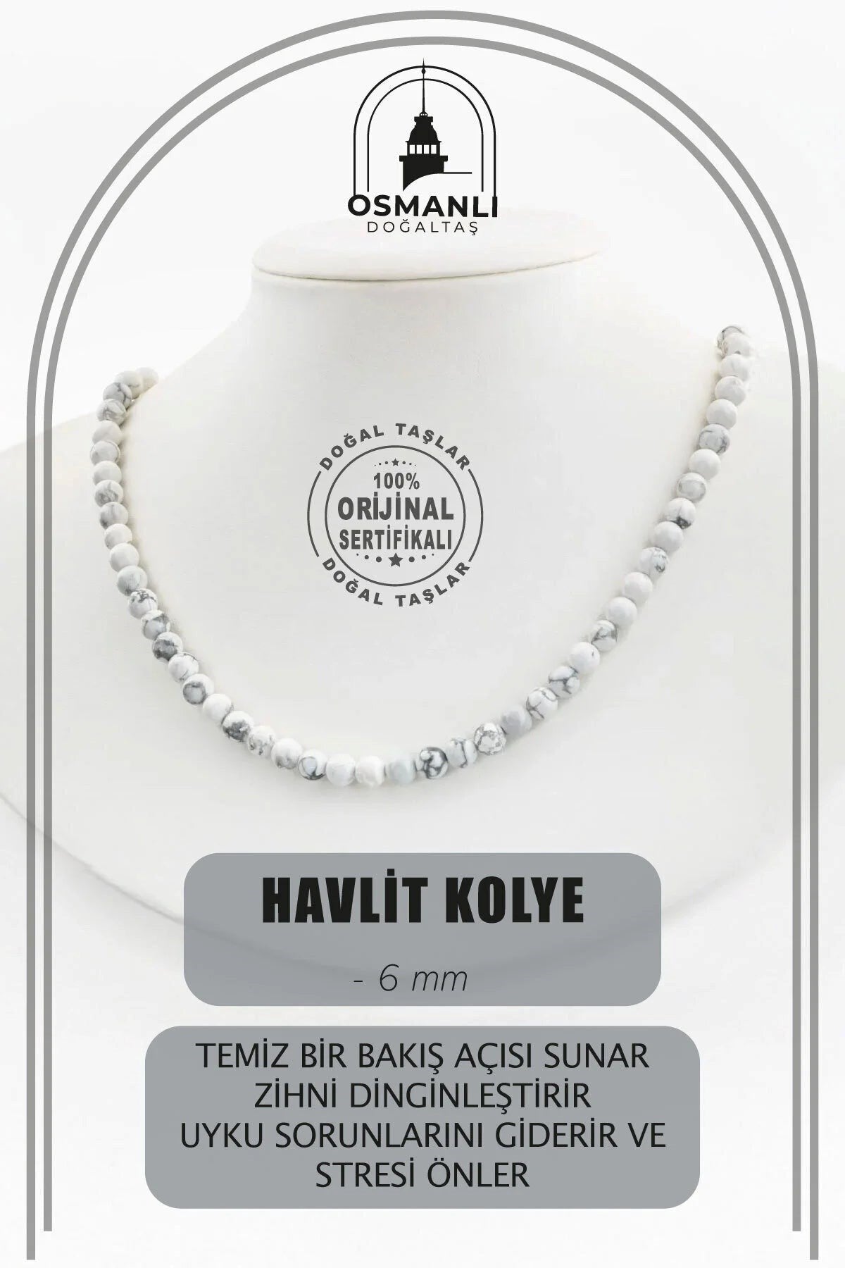 Havlit 6 mm Dizi Doğal Taş Kolye