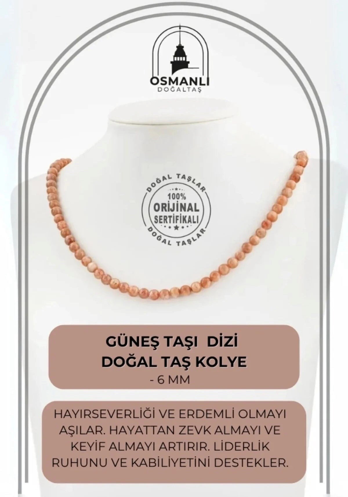 Güneş Taşı 6 mm Dizi Doğal Taş Kolye