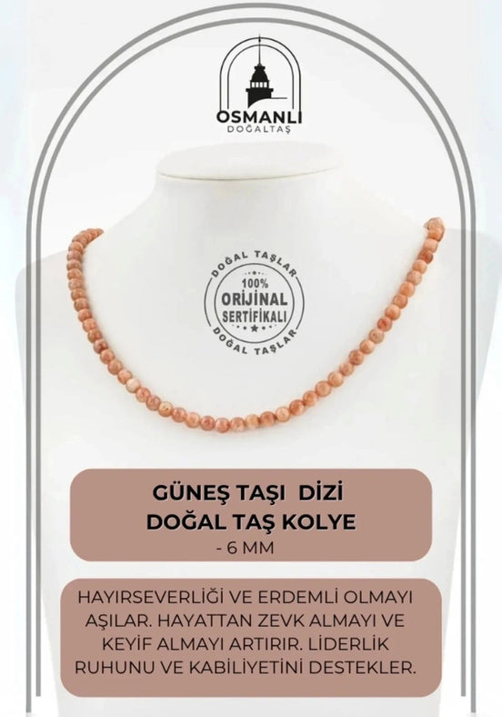 Güneş Taşı 6 mm Dizi Doğal Taş Kolye