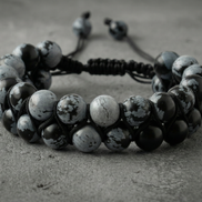Karlı Obsidyen 8mm Çift Sıra Makrome Doğal Taş Bileklik