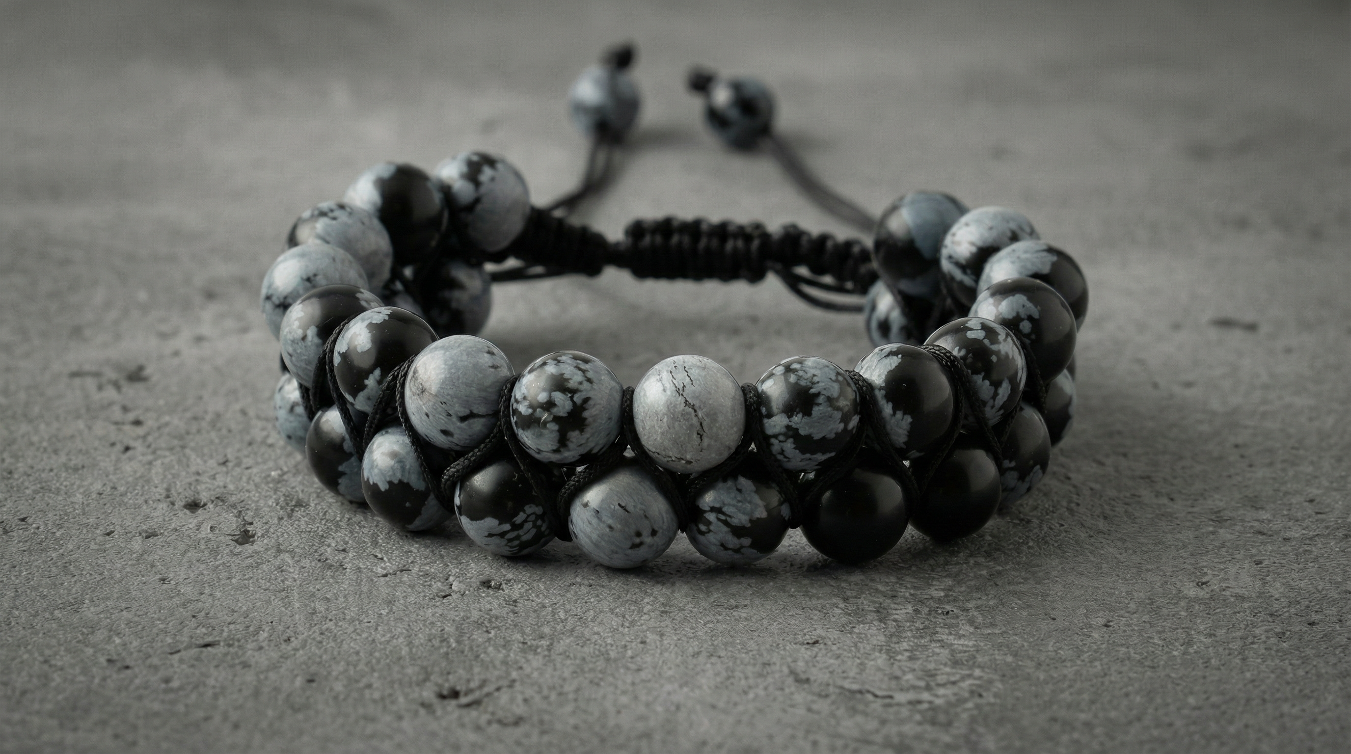 Karlı Obsidyen 8mm Çift Sıra Makrome Doğal Taş Bileklik