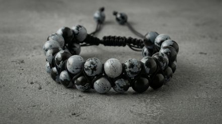 Karlı Obsidyen 8mm Çift Sıra Makrome Doğal Taş Bileklik