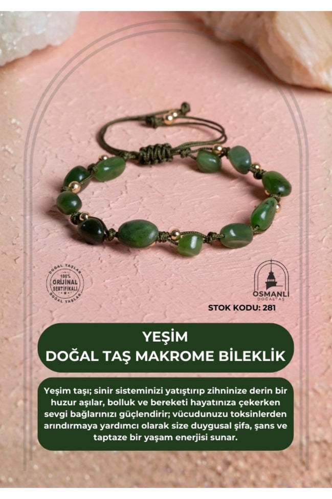 Sertifikalı Yeşim Doğal Taş Makrome Bileklik (SK:281)