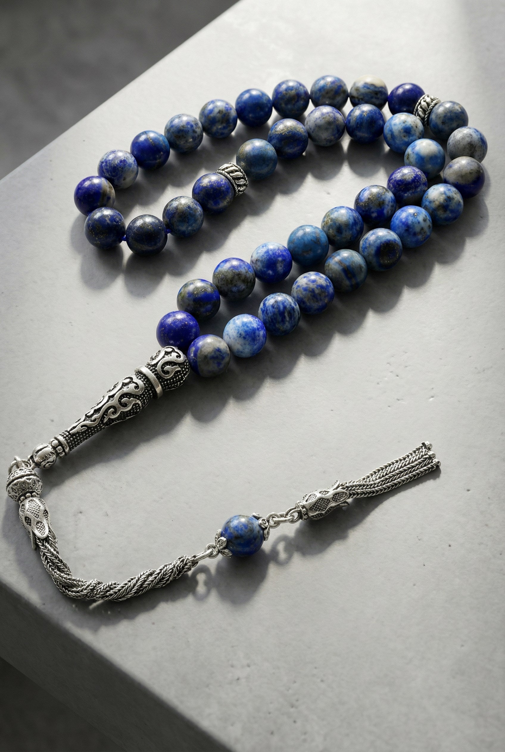 Lapis Lazuli Doğal Taş Tesbih – 925 Ayar Gümüş – 8 mm Küre Kesim