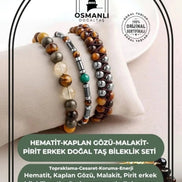 Hematit-Kaplan Gözü-Malakit-Pirit Erkek Doğal Taş Bileklik Seti