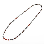 Obsidyen, Pirit, Dumanlı Kuvars, Jasper, Bronzit, Kaplan Gözü, Kırmızı Akik, Lal Taşı & Hematit Doğal Taş Erkek Tasarım Kolye – Özel Tasarım (70 cm)
