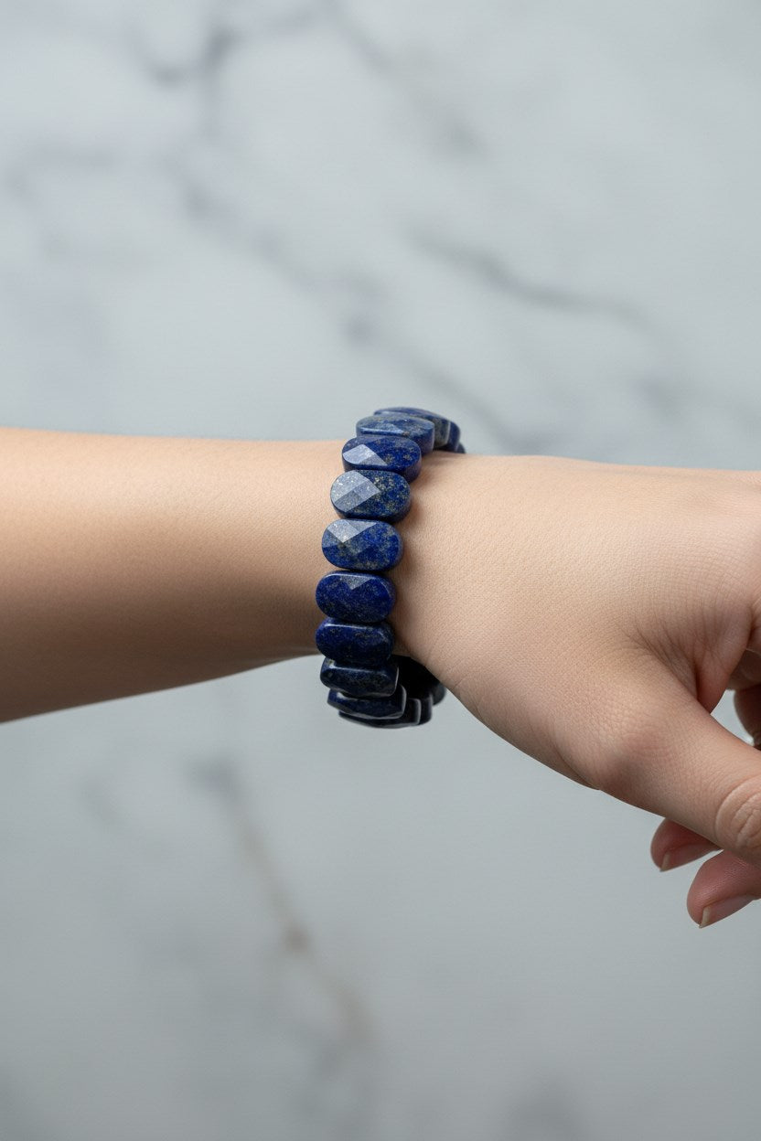 Lapis Lazuli Doğal Taş Geniş Kesim Bileklik