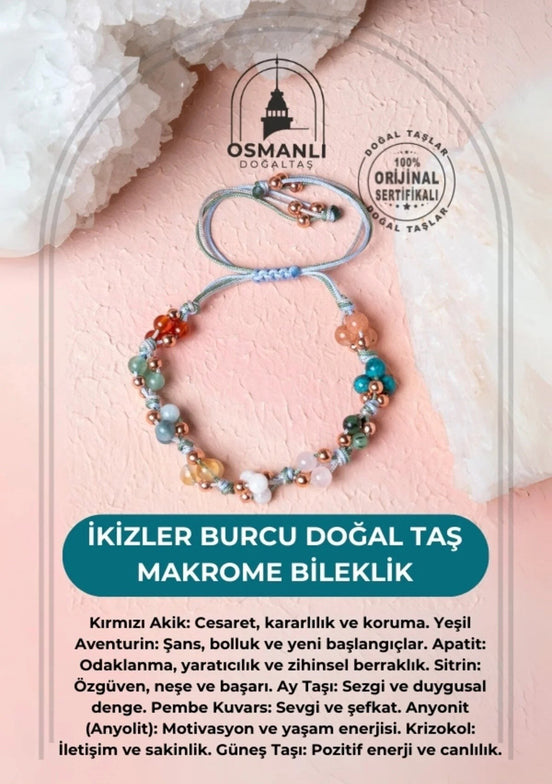 İkizler Burcu Doğal Taş Makrome Bileklik
