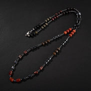 Obsidyen, Pirit, Dumanlı Kuvars, Jasper, Bronzit, Kaplan Gözü, Kırmızı Akik, Lal Taşı & Hematit Doğal Taş Erkek Tasarım Kolye – Özel Tasarım (70 cm)