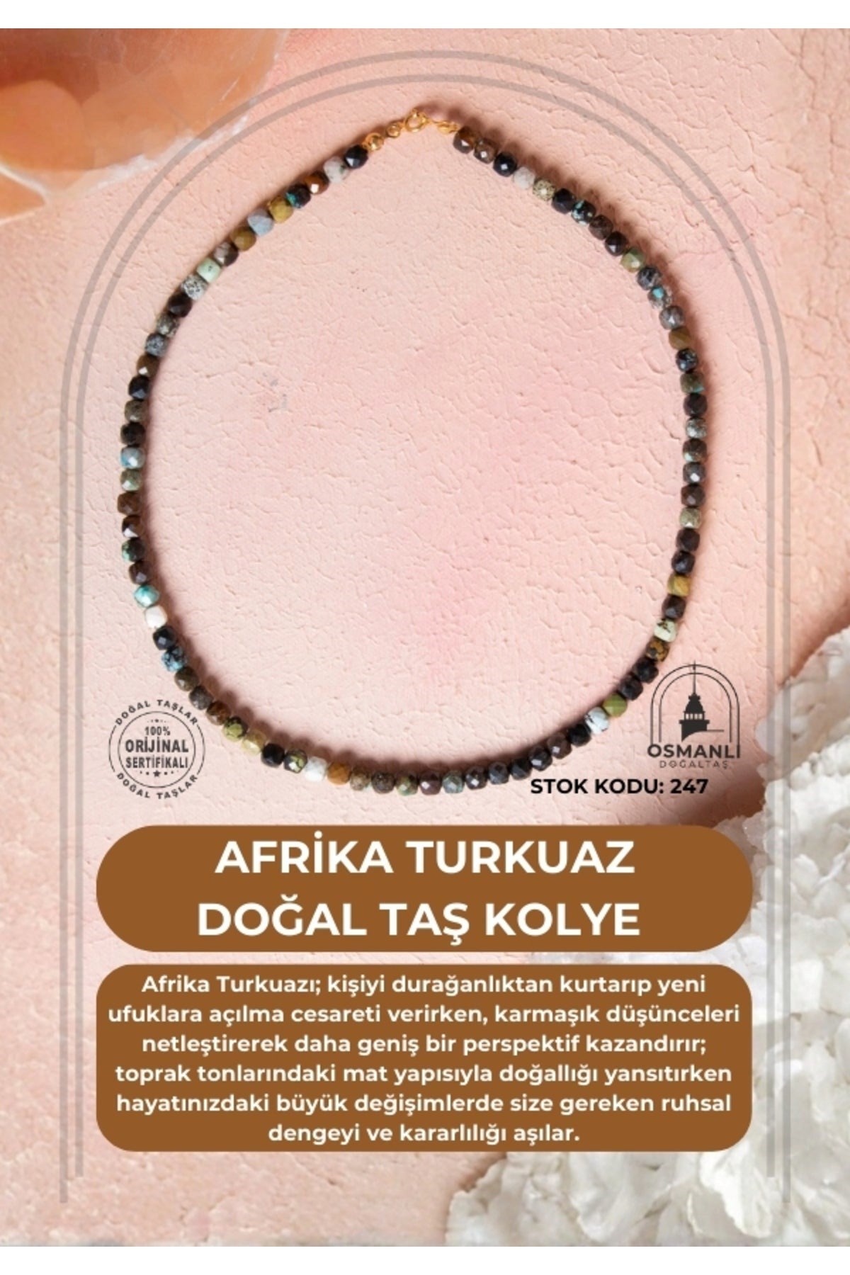 Sertifikalı Afrika Turkuaz Doğal Taş Kolye (SK:247)