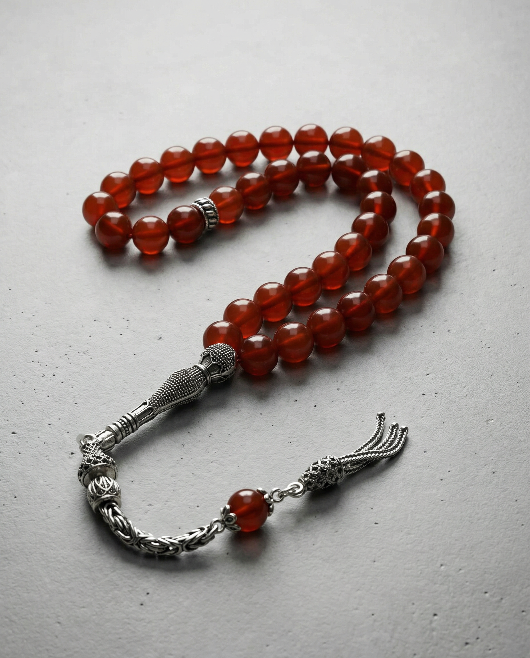 Akik Doğal Taş Tesbih – 925 Ayar Gümüş – 8 mm Küre Kesim