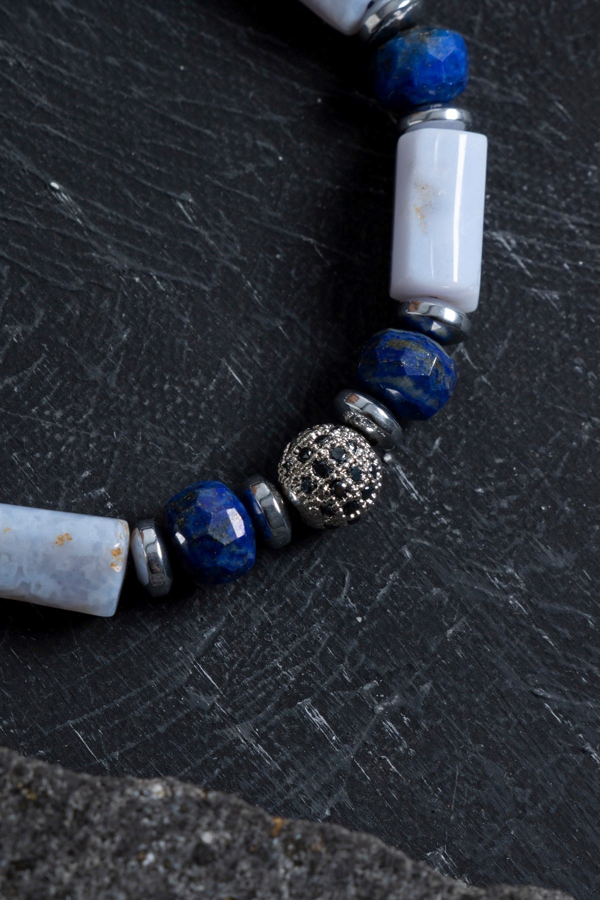 Kalsedon ve Lapis Lazuli Doğal Taş Bileklik – Unisex Şık Tasarım