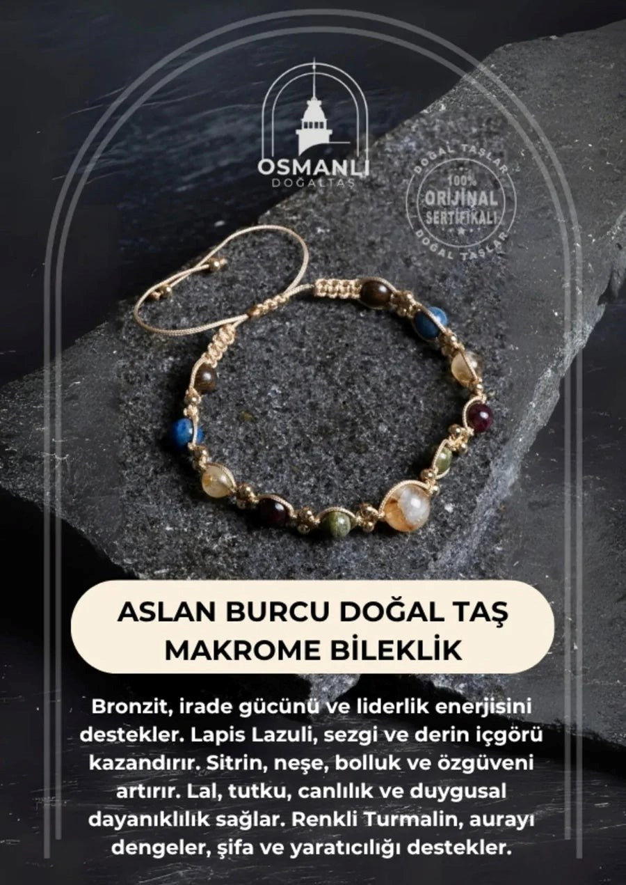 Doğal Taş Makrome Bileklik-Aslan Burcu