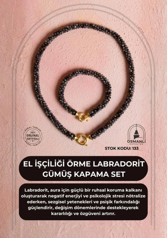 El İşçiliği Örme Labradorit Gümüş Kapama Set (SK:133)
