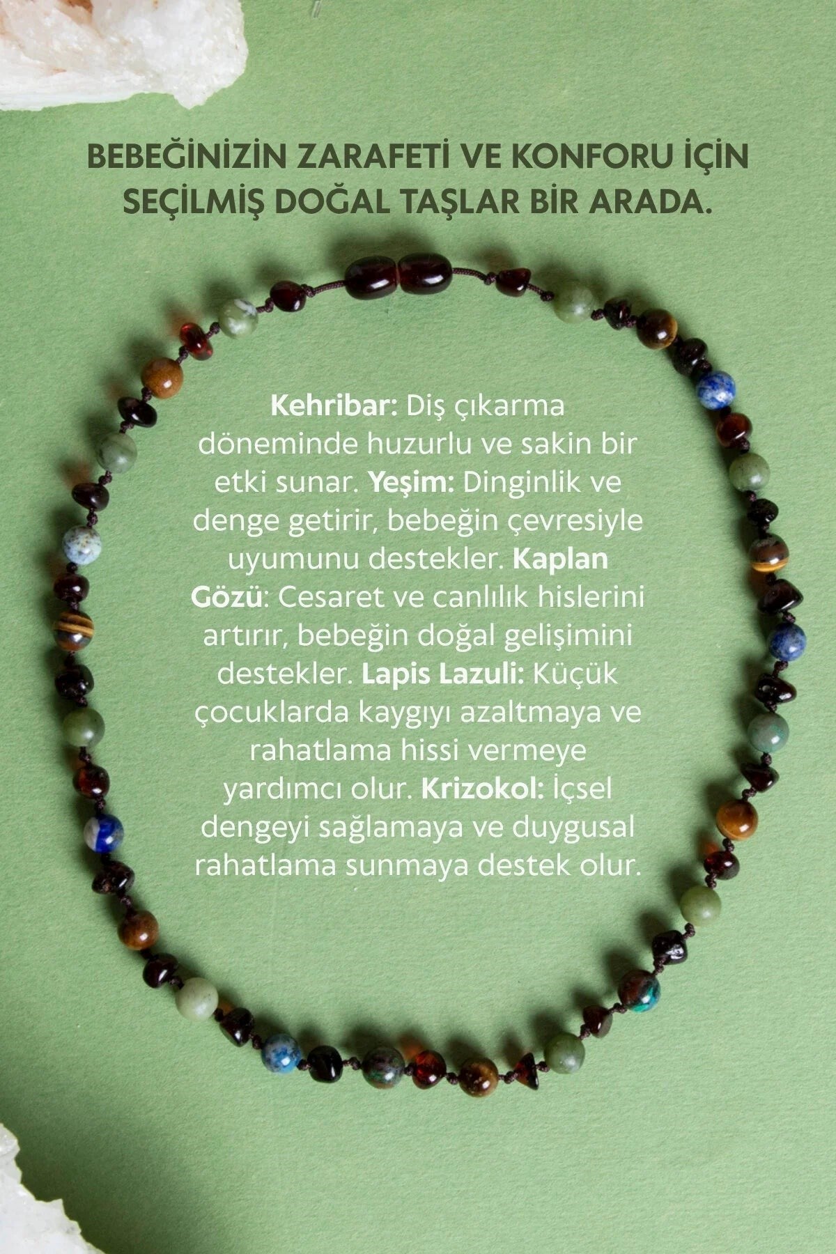 Doğal Taş Bebek Kolye-yeşim,lapis,kehribar,kaplan Gözü,krizokol M106
