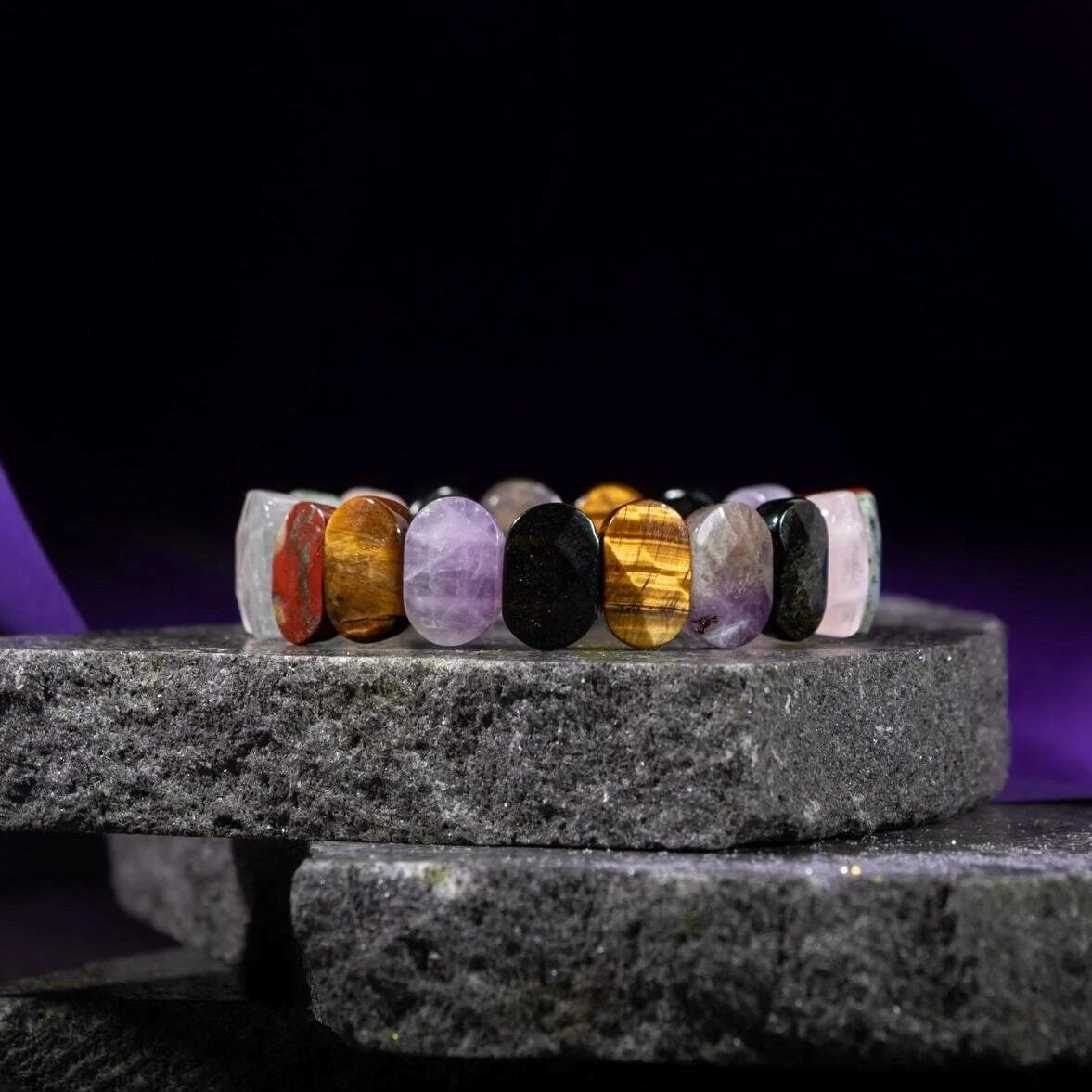Başak Burcu Bileklik Ametist, Golden Obsidyen, Kaplan Gözü, Labradorit, Pembe Kuvars, Yosunlu Akik