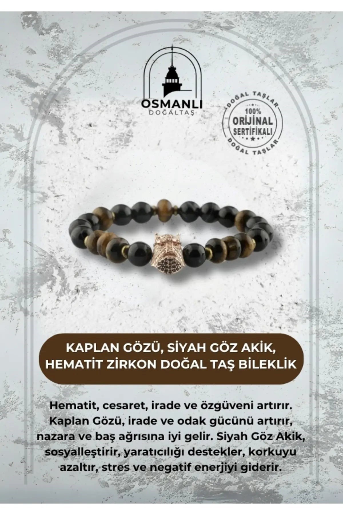 Kaplan Gözü-Siyah Göz Akik-Hematit Zirkon Doğal Taş Bileklik