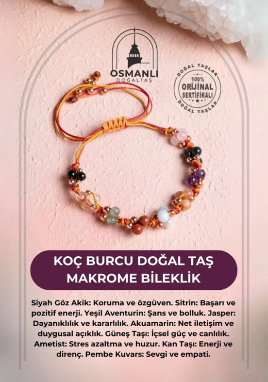 Koç Burcu Doğal Taş Makrome Bileklik