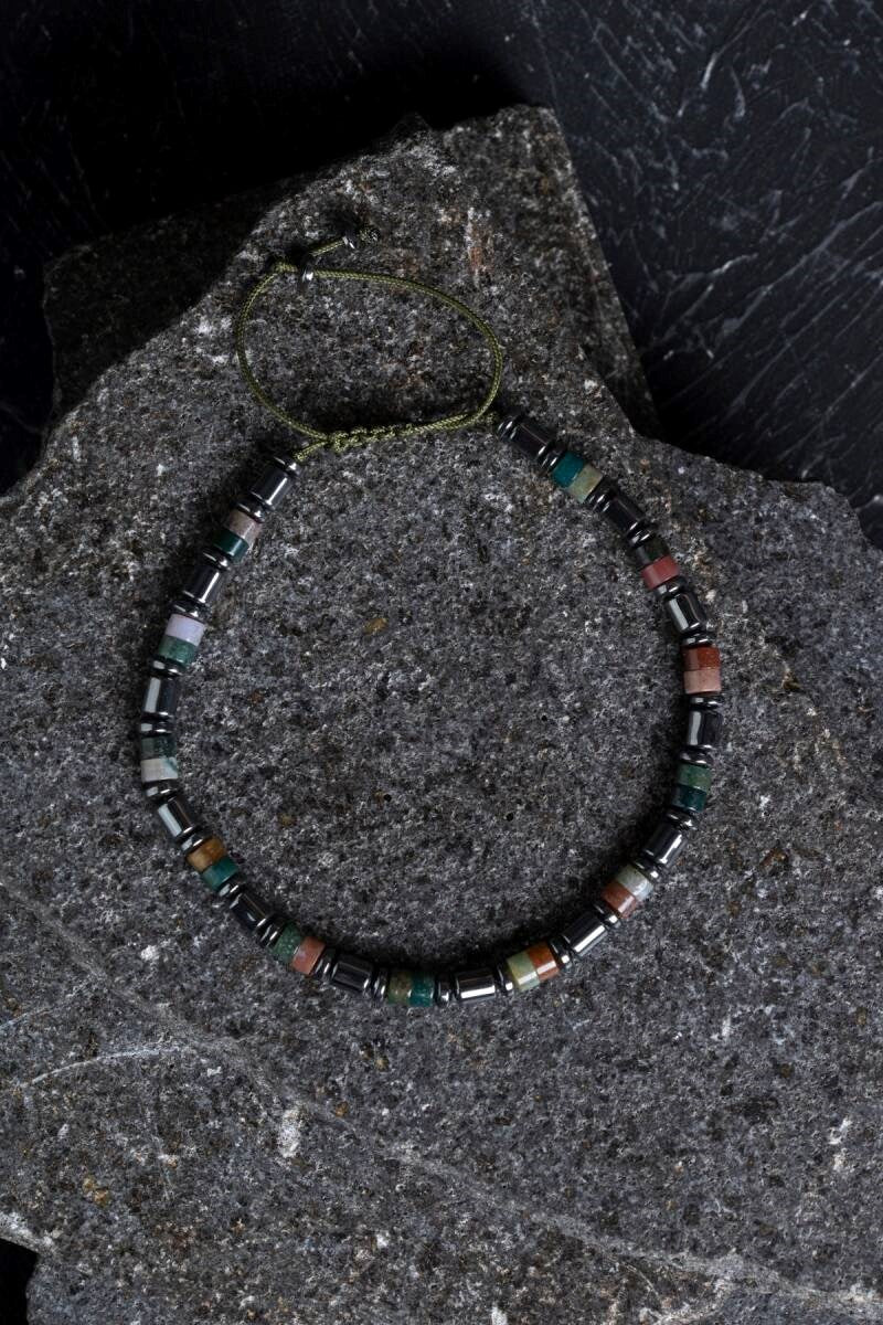 Sertifikalı Hint Akik ve Hematit Doğal Taş Makrome Bileklik (SK:158)