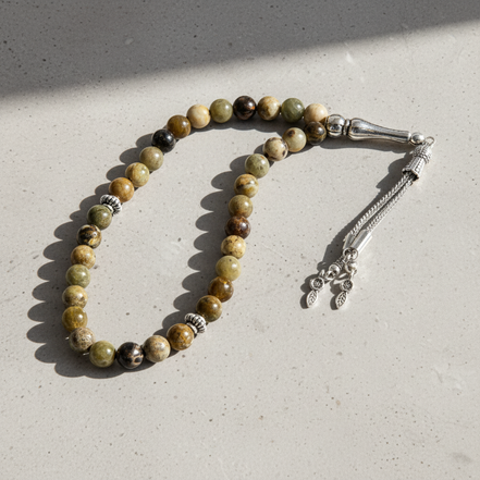 Tsavorit – Lal (Granat) Doğal Taş Tesbih – 33’lük / 8 mm