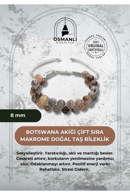 Botswana Akiği 8mm Çift Sıra Makrome Doğal Taş Bileklik