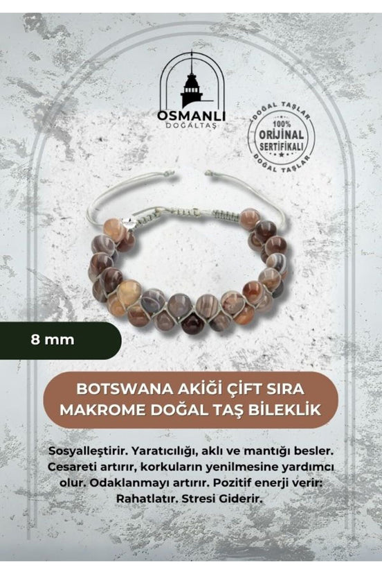 Botswana Akiği 8mm Çift Sıra Makrome Doğal Taş Bileklik
