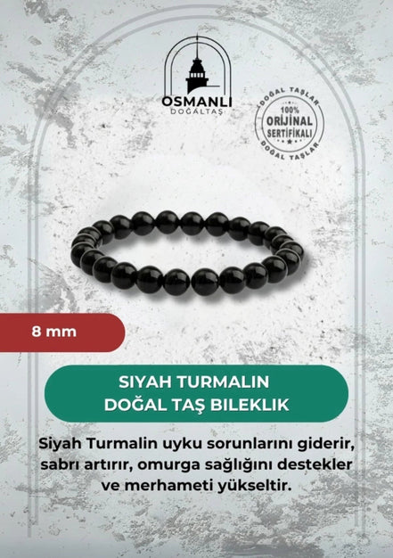 Siyah Turmalin 8mm Doğal Taş Bileklik