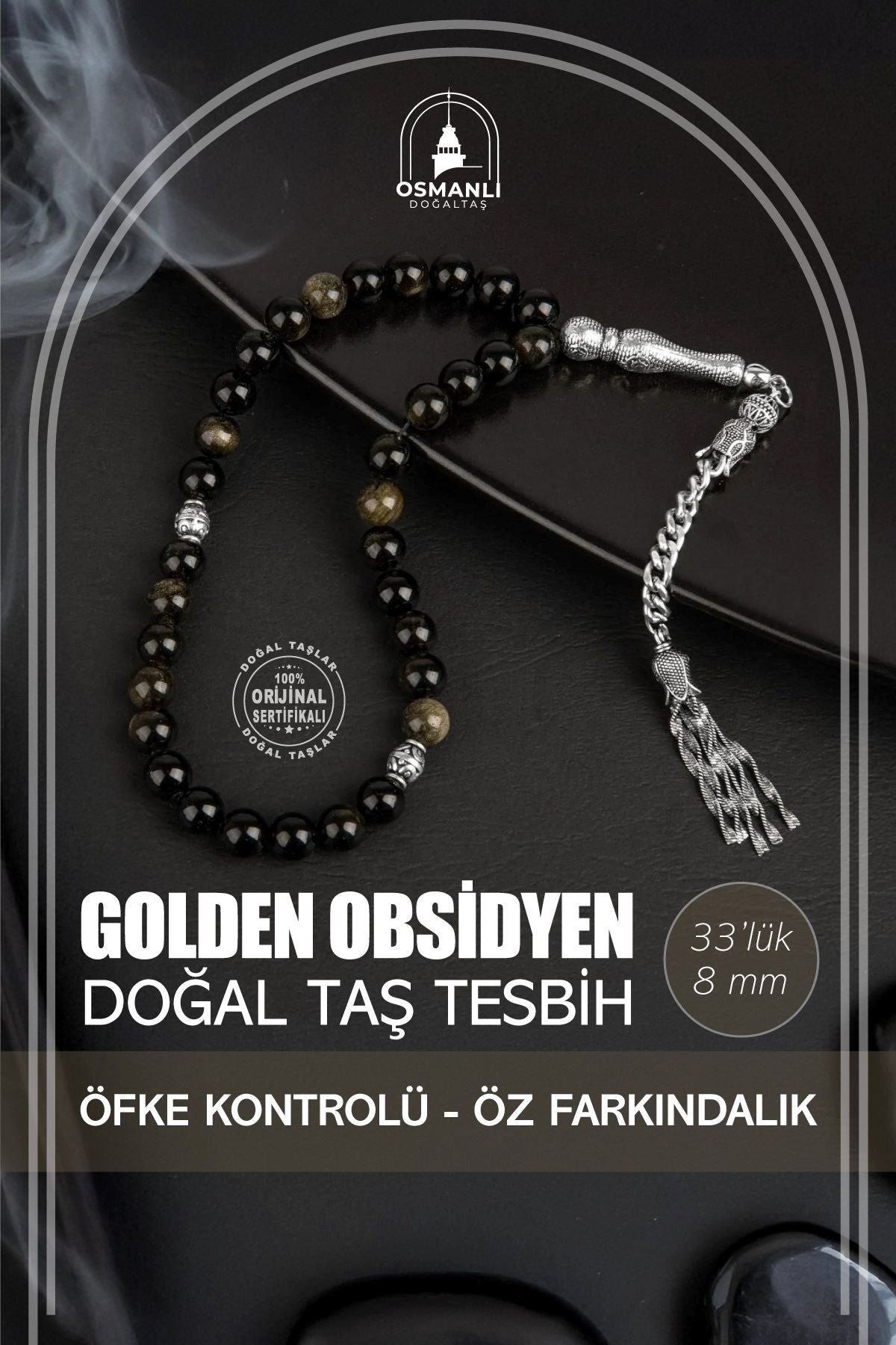 Golden Obsidyen Doğal Taş Tesbih 33lük - 8mm