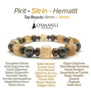 Hakiki Orijinal 8mm Pirit - Sitrin - Hematit Doğal Taş Misinalı Bileklik