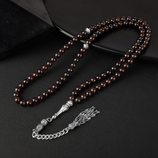 Bordo Granat Lal Doğal Taş Tesbih 99luk - 6mm