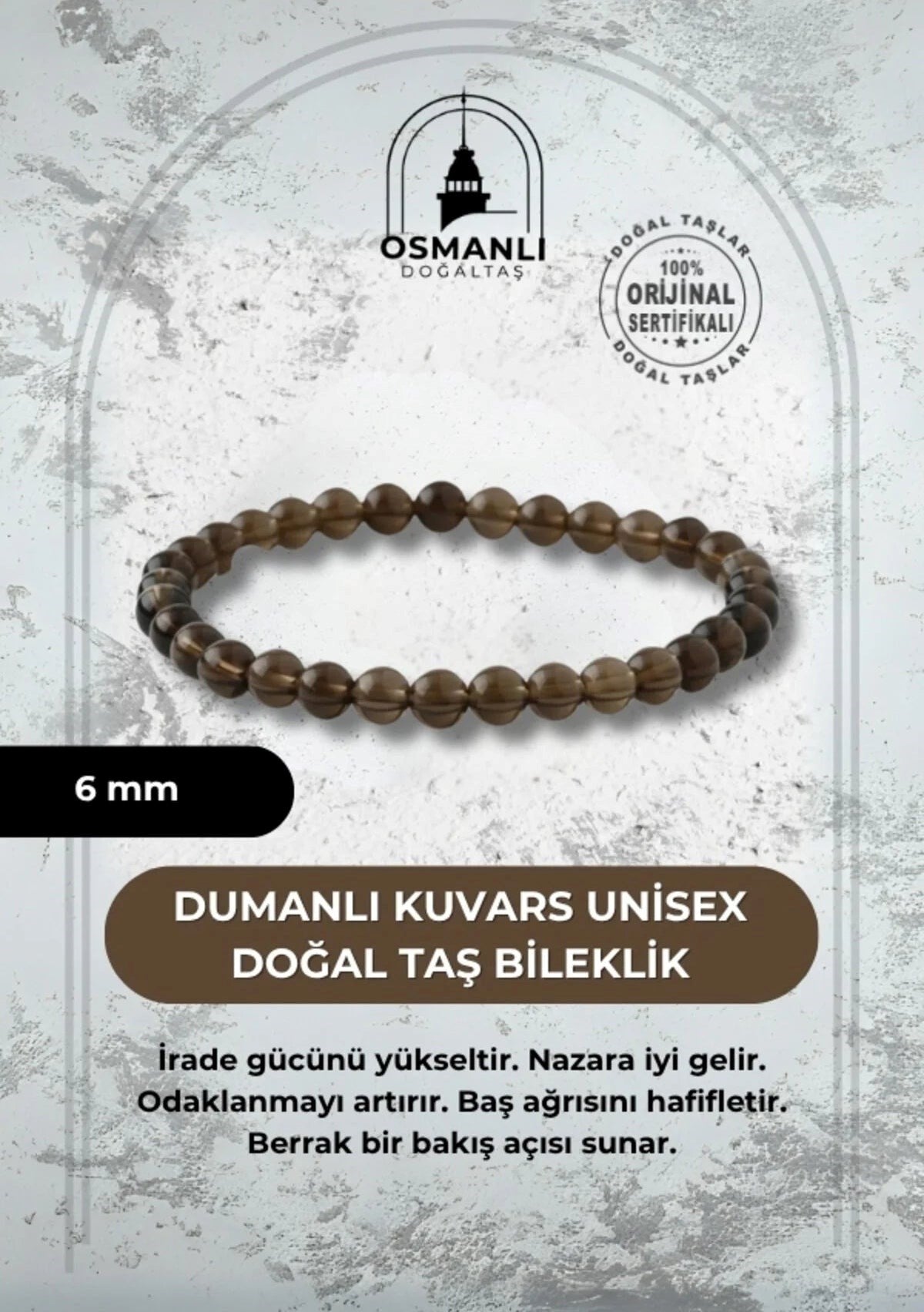Dumanlı Kuvars 6mm Doğal Taş Bileklik