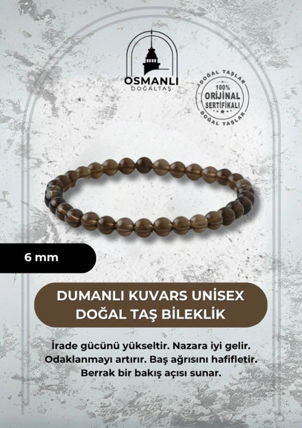 Dumanlı Kuvars 6mm Doğal Taş Bileklik