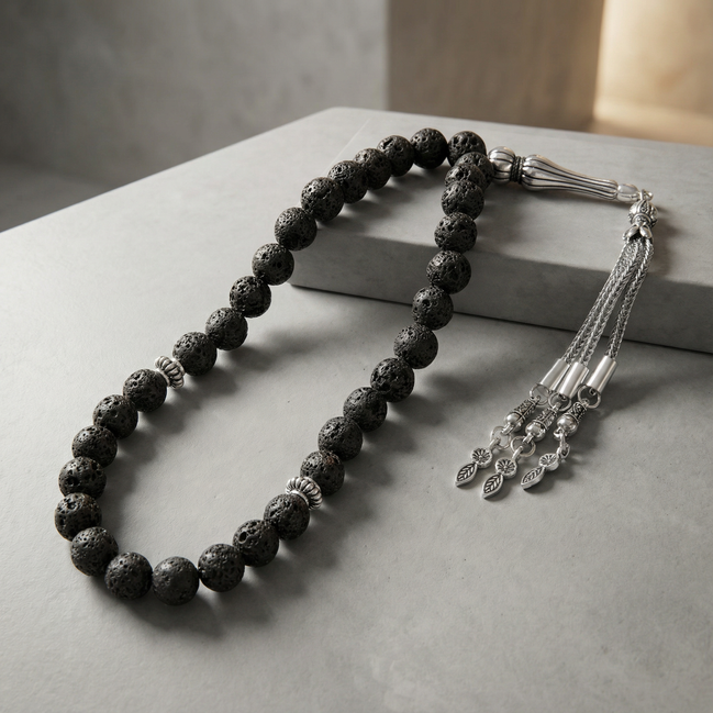 Siyah Lav Taşı Doğal Taş Tesbih – 33’lük / 8 mm