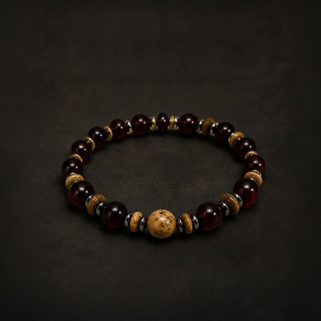 Kehribar Jasper Doğal Taş Bileklik 8 mm